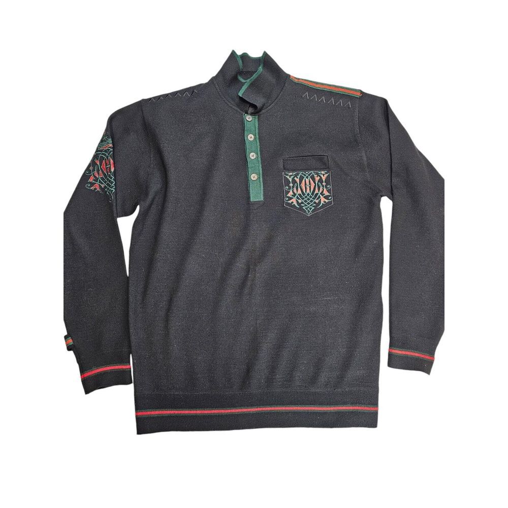 Vintage Royal‎ Prestige Size 2XL Acrylic Rayon Embroidered Black Button Sweater